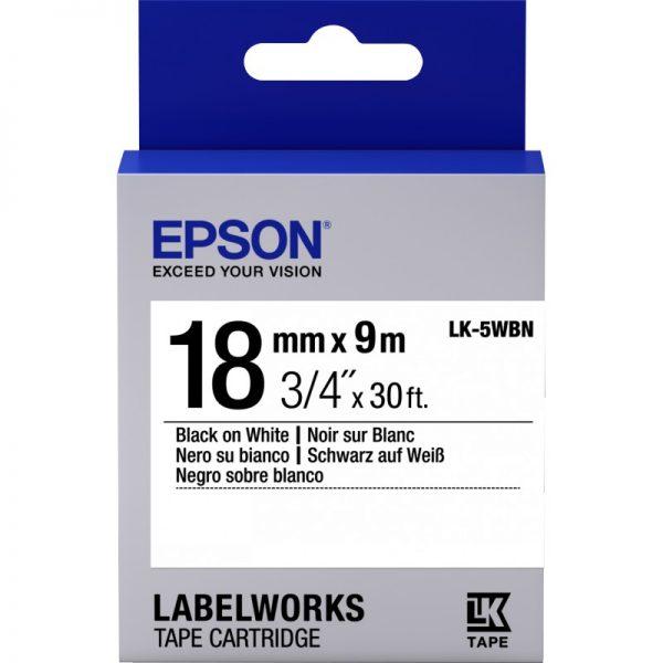 Картридж зі стрічкою Epson LK5WBN принтерів LW-400/LW-400VP/LW-600P/LW-700/LW-Z710/LW-900P/LW-1000P/LW-Z5000BE Std Blk/Wht 18mm/9m