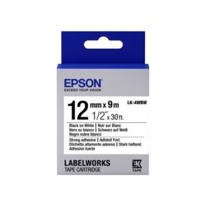 Картридж зі стрічкою Epson LK4WBW принтерів LW-300/LW-400/LW-400VP/LW-600P/LW-700/LW-Z710/LW-900P/LW-1000P/LW-Z5000BE Strng adh Blk/Wht 12mm/9m