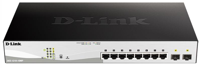 5a0dcc6f02bf1_dgs-1210-10mp Комутатор D-Link DGS-1210-10MP 8xGE PoE, 2xSFP, 130Вт