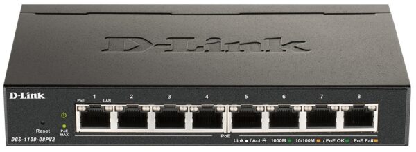 62e7a68fe4720_dgs-1100-08pv2_a1_front Комутатор D-Link DGS-1100-08PV2 8xGE PoE 64Вт, EasySmart