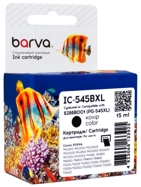 CI-BAR-CAN-PG-545-B Картридж струменевий Canon PG-545 XL (8286B001) 400 арк, чорний Barva (IC-545BXL)