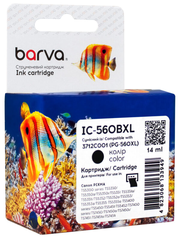 CI-BAR-CAN-PG-560-B Картридж струменевий Canon PG-560 XL (3712C001) 400 арк, чорний Barva (IC-560BXL)