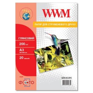 Фотопапір WWM  глянсовий 200г/м кв, A3, 20 арк (G200.A3.20/C)