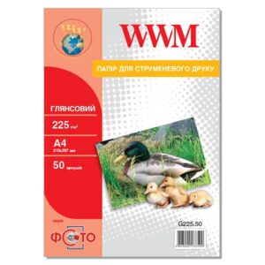 Фотопапір WWM глянсовий 225г/м кв, A4, 50 арк (G225.50)