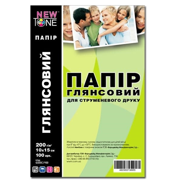 Фотопапір NEWTONE  глянсовий 200г/м кв, 10см x 15см, 100 арк (G200.F100N)