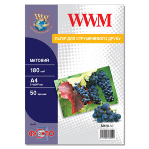 Фотопапір WWM  матовий 180г/м кв, A4, 50 арк (M180.50)