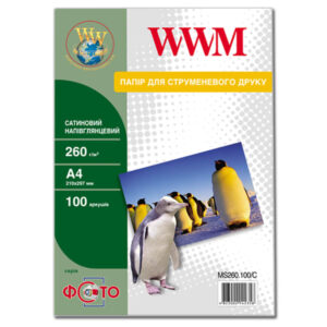 Фотопапір WWM  сатиновий напівглянцевий 260г/м кв, A4, 100 арк (MS260.100/C)