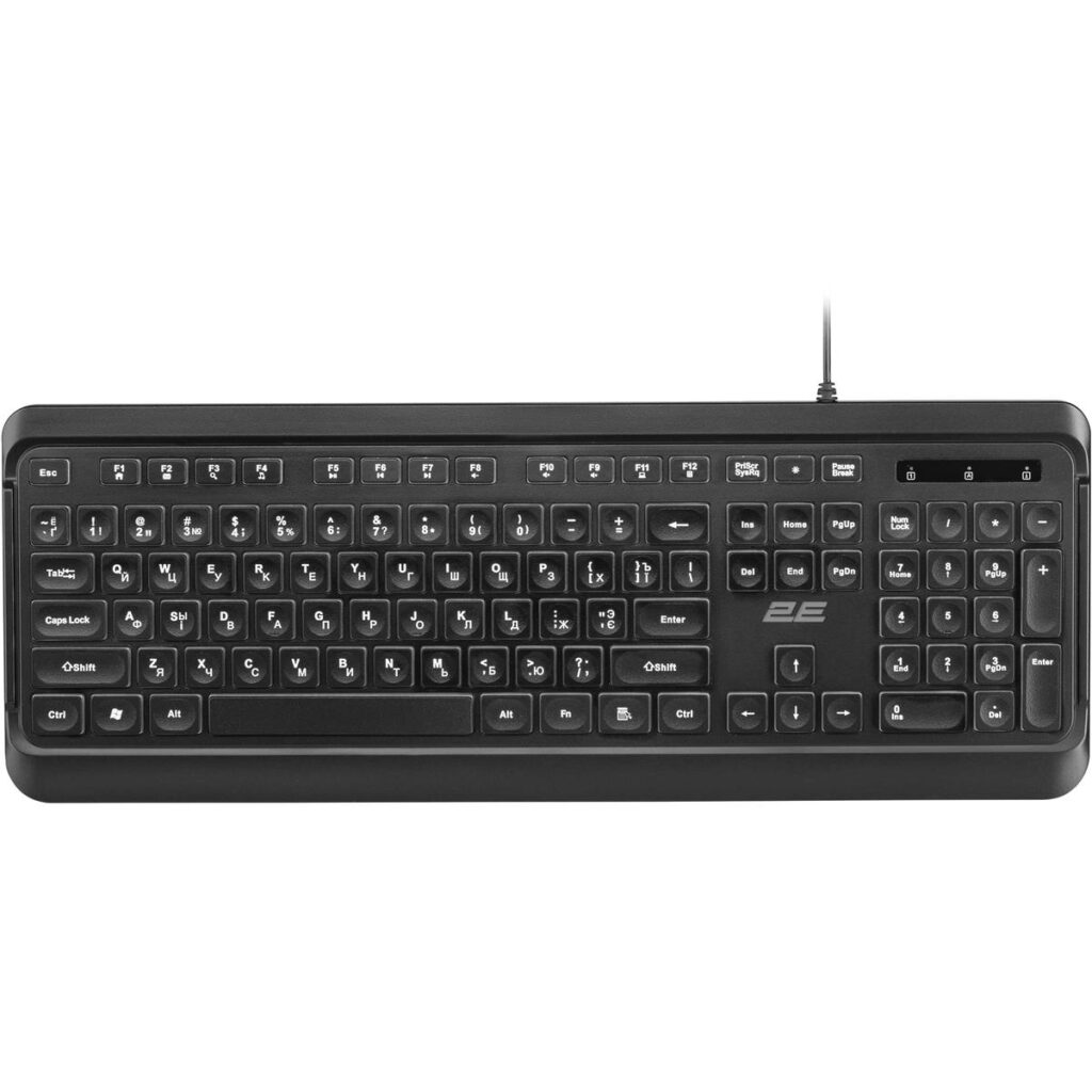 Клавіатура 2E KS120 White Backlight EN/UK Black (2E-KS120UB_UA)