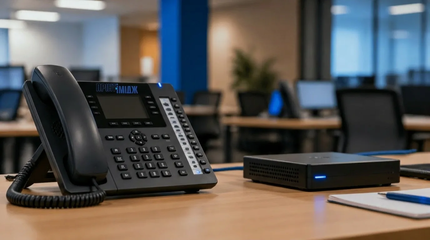 IP-телефони на офісному столі з VoIP-підключенням — IT-напрям Прінт-Імідж